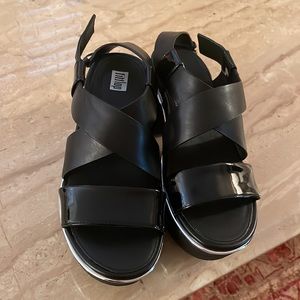 Fitflop platform sandals, black, with buckle strap